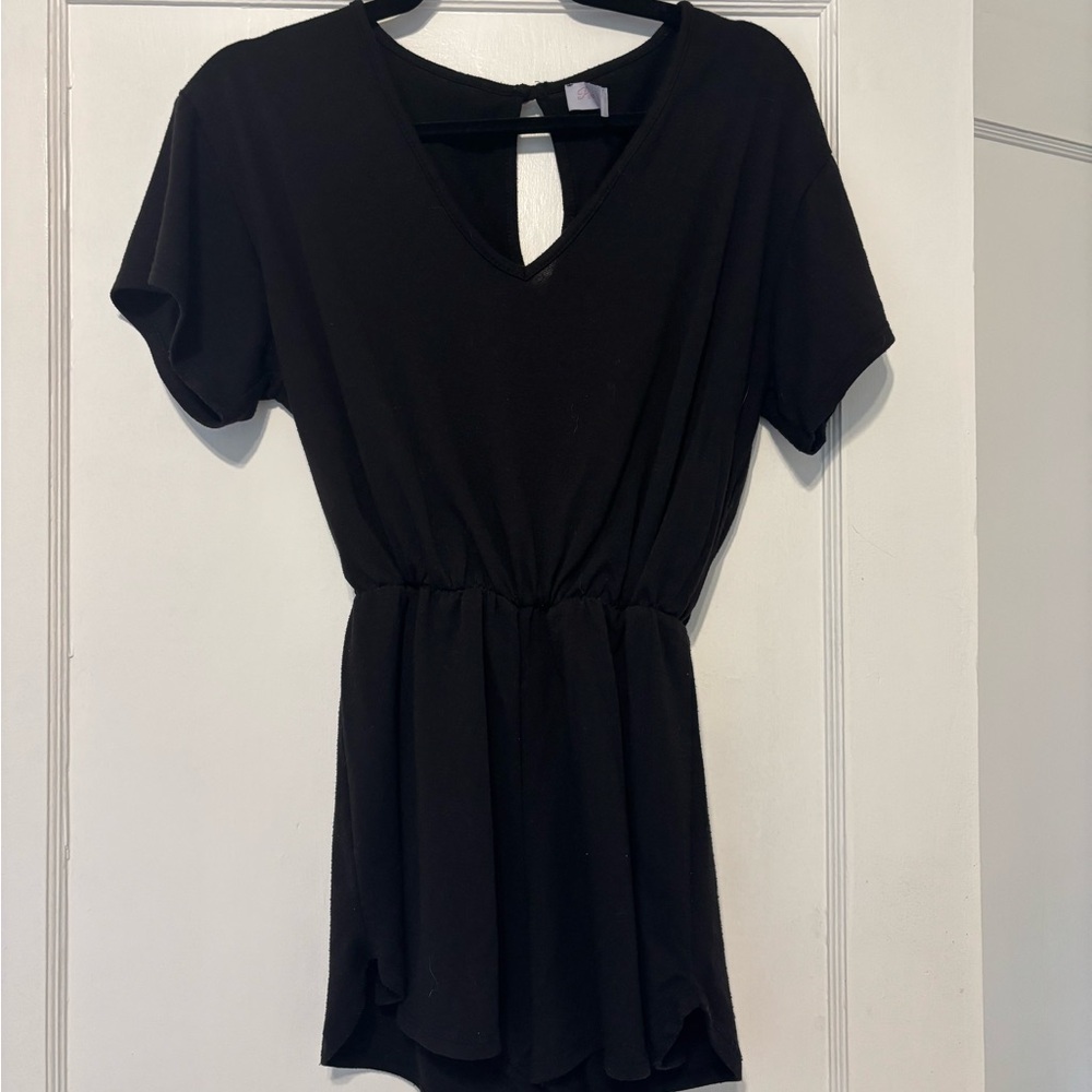Black V-Neck Short Sleeve Romper